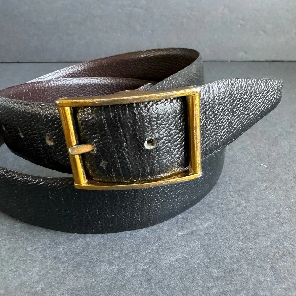 Vintage Black Brown Leather Belt Reversible‎ Dress Belt Business Casual Mens 34